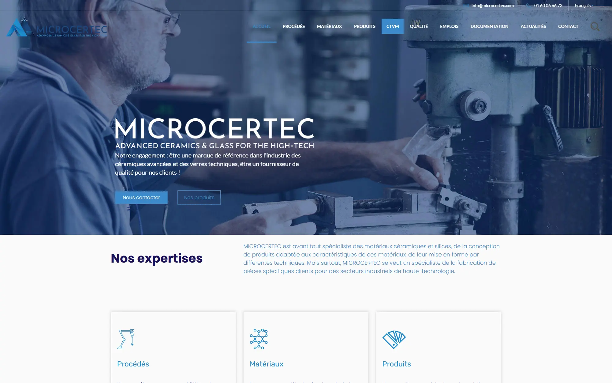 Société Microcertec — refonte site internet céramiques techniques et silices haute technologie